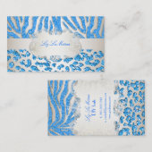 PixDezines blauw zebra/luipaard/champagne Visitekaartje (Voorkant / Achterkant)