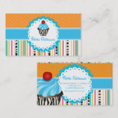 PixDezines blauwe bes wervelt cupcake + strepen Visitekaartje (Voorkant / Achterkant)