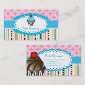 PixDezines blauwe bes wervelt cupcake + strepen Visitekaartje (Voorkant / Achterkant)