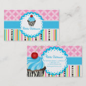 PixDezines blauwe bes wervelt cupcake + strepen Visitekaartje (Voorkant / Achterkant)