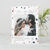 PixDezines Blauwe Blush Terrazzo, Foto Opslaan Dat Kaart (Staand voorkant)