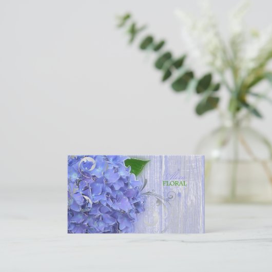 PixDezines blauwe brandkranen, bloemisten/houten p Visitekaartje (Staand voorkant)