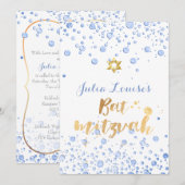 PixDezines Blauwe Confetti Bat Mitzvah Kaart (Voorkant / Achterkant)