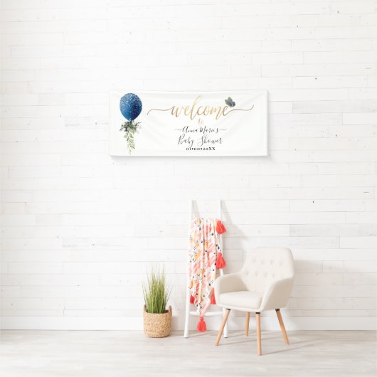 PixDezines Blauwe Glitter Ballon Elk Evenement Wel Spandoek (Insitu)