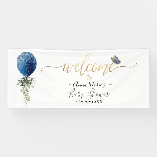PixDezines Blauwe Glitter Ballon Elk Evenement Wel Spandoek (Horizontaal)