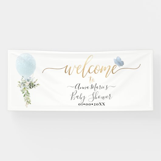 PixDezines Blauwe Glitter Ballon Elk Evenement Wel Spandoek (Horizontaal)