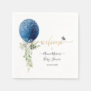 PixDezines Blauwe Glitter Ballon Welkom bij Elke G Servet