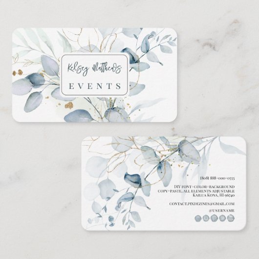 PixDezines Blauwe Gom Eucalyptus Visitekaartje (Voorkant / Achterkant)