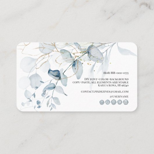 PixDezines Blauwe Gom Eucalyptus Visitekaartje (Achterkant)