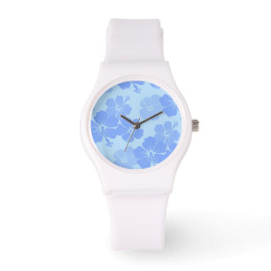 PixDezines blauwe hibiscus/diy achtergrond Horloge