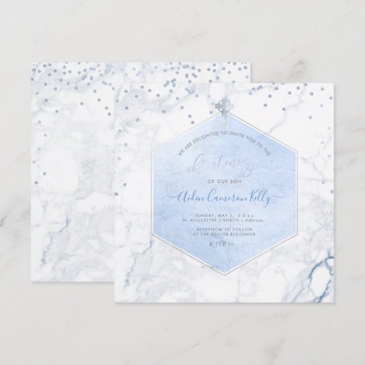 PixDezines Blauwe Honingraat Marmeren Doop Kaart (Voorkant / Achterkant)