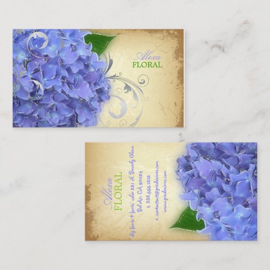 PixDezines blauwe hortensia's, bloemisten/ Visitekaartje (Voorkant / Achterkant)