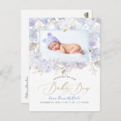 PixDezines Blauwe Waterverf bloemen Boy Birth Briefkaart (Voorkant / Achterkant)