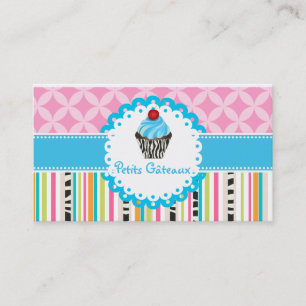 PixDezines blauwe wervelende cupcake+strepen Visitekaartje