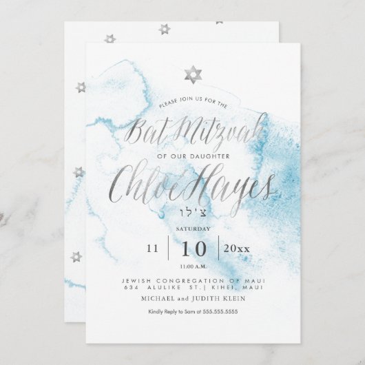 PixDezines Blauwgroen Blauwe Waterverf Stempel Bat Kaart (Voorkant / Achterkant)