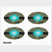 PixDezines  blauwgroen cheetah Ovale Sticker (Vel)