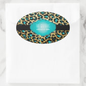 PixDezines  blauwgroen cheetah Ovale Sticker (Tas)