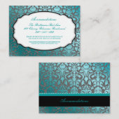 PixDezines blauwgroen flora damast/accommodaties Informatiekaartje (Voorkant / Achterkant)