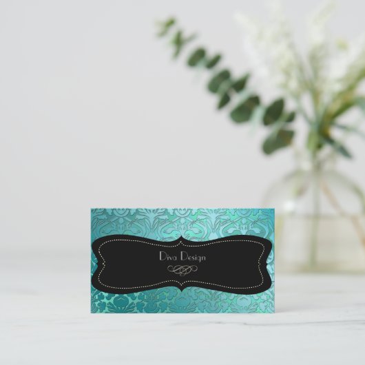 PixDezines blauwgroen flora demask/diy background Visitekaartje (Staand voorkant)