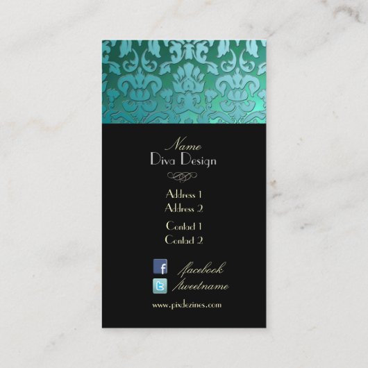 PixDezines blauwgroen flora demask/diy background Visitekaartje (Achterkant)