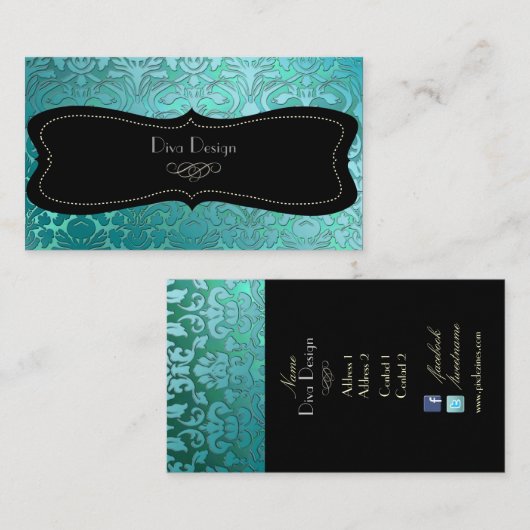 PixDezines blauwgroen flora demask/diy background Visitekaartje (Voorkant / Achterkant)