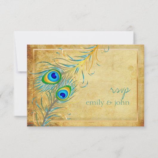 PixDezines  blauwgroen pauw RSVP Kaartje (Voorkant)