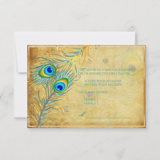 PixDezines blauwgroen pauw RSVP Kaartje (Achterkant)