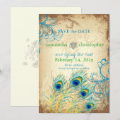 PixDezines blauwgroen pauw Save The Date (Voorkant / Achterkant)