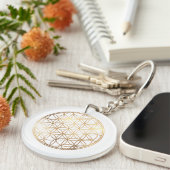 PixDezines Bloem des Levens / Nep Goud+Marmer Sleutelhanger (Voorkant Rechts)