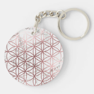 PixDezines Bloem des Levens / Nep Rose Goud+Marmer Sleutelhanger