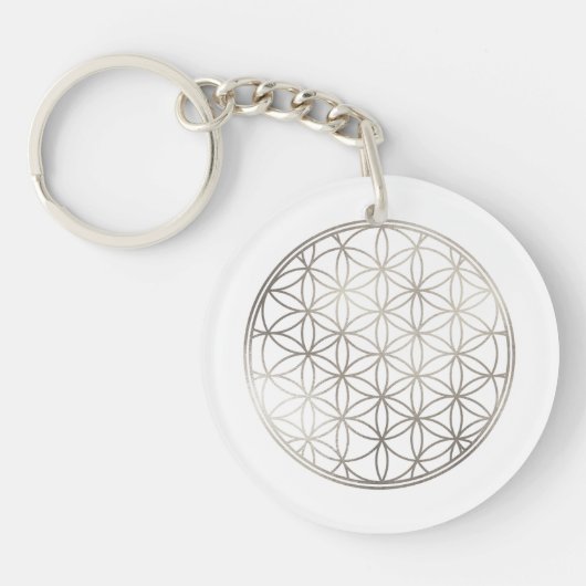 PixDezines Bloem des Levens / Nep Zilver Sleutelhanger (Voorkant)