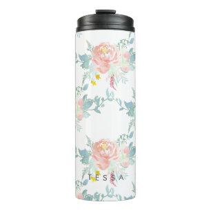 PixDezines Bloem/Waterverf/Pioenrozen/Perzik+Munt Thermosbeker