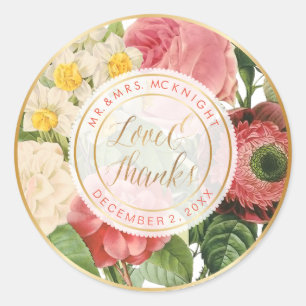 PixDezines  BLOEMBOEKETTEN/LIEFDE & BEDANKT Ronde Sticker