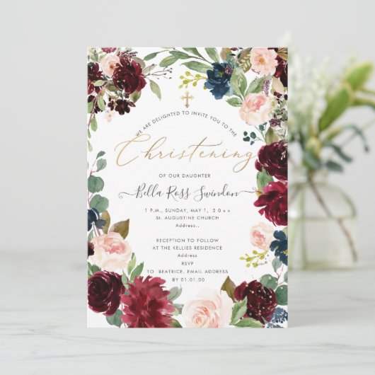 PixDezines Bloemen Doop met Waterverf Kaart (Staand voorkant)