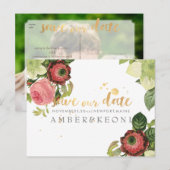 PixDezines  bloemen opslaan de datum foto Aankondigingskaart (Voorkant / Achterkant)