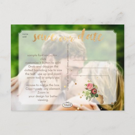 PixDezines  bloemen opslaan de datum foto Aankondigingskaart (Achterkant)