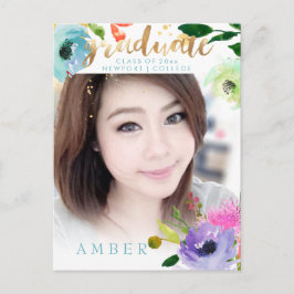 PixDezines Bloemen Watercolor Afstudeer foto Aankondigingskaart