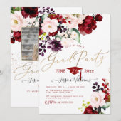 PixDezines Bloemen Waterverf Afstudeerfeest Invi Kaart (Voorkant / Achterkant)