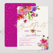 PixDezines Bloemen Waterverf Afstudeerfeest Kaart (Voorkant / Achterkant)