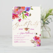 PixDezines Bloemen Waterverf Afstudeerfeest Kaart (Staand voorkant)