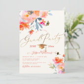 PixDezines Bloemen Waterverf Afstudeerfeest Kaart (Staand voorkant)