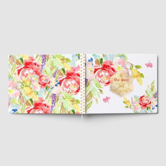 PixDezines Bloemen Waterverf Bat Mitzvah, Pioenen Gastenboek (Volledig)