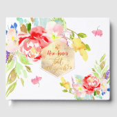 PixDezines Bloemen Waterverf Bat Mitzvah, Pioenen Gastenboek (Voorkant)