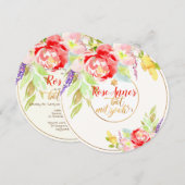 PixDezines Bloemen Waterverf Bat Mitzvah, Pioenen Kaart (Voorkant / Achterkant)