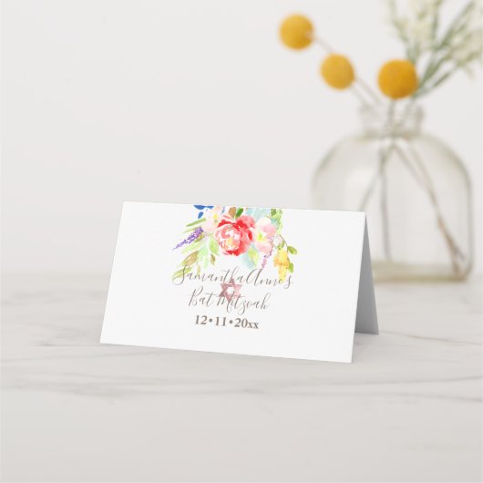 PixDezines Bloemen Waterverf Bat Mitzvah, Pioenen Plaatskaartje (Achterkant)