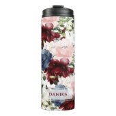 PixDezines Bloemen Waterverf Blush Bourgogne Navy Thermosbeker (Voorkant)