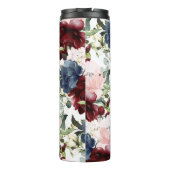 PixDezines Bloemen Waterverf Blush Bourgogne Navy Thermosbeker (Achterkant)