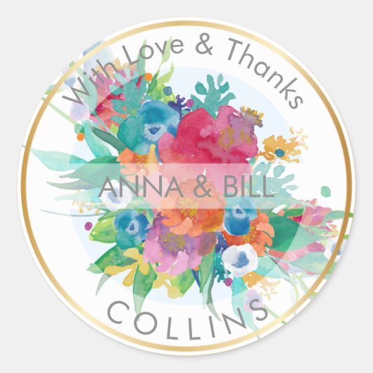 PixDezines Bloemen Waterverf/DIY Dank u Ronde Sticker (Voorkant)