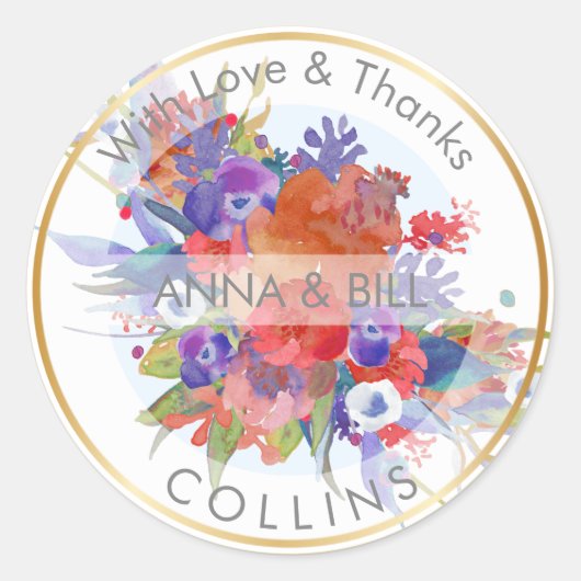 PixDezines Bloemen Waterverf/DIY Dank u Ronde Sticker (Voorkant)