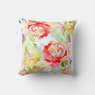PixDezines Bloemen Waterverf/Koraal Pioenen Boeket Kussen